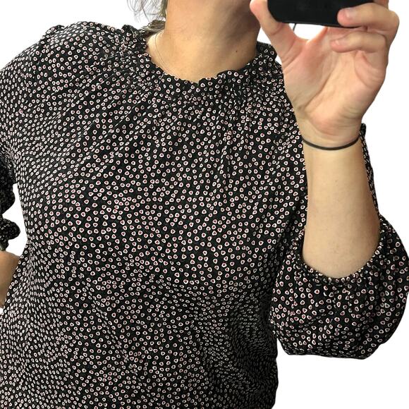 Adrianna Papell X-LARGE Moss Crepe Ruffle Neck 3/4 Sleeve Heart Patterned Top - Picture 12 of 14